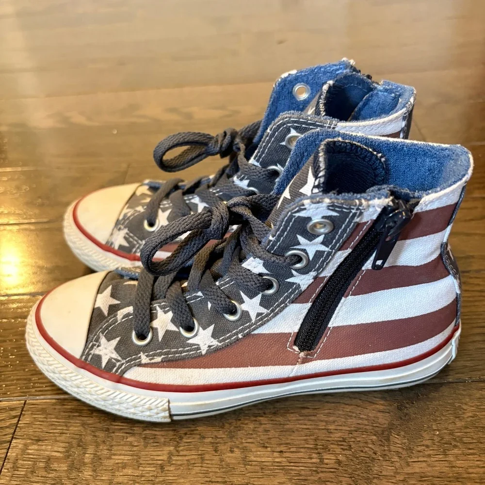 Converse All Star High Top Sneakers Kids Size 13 American Flag Print Zip Closure